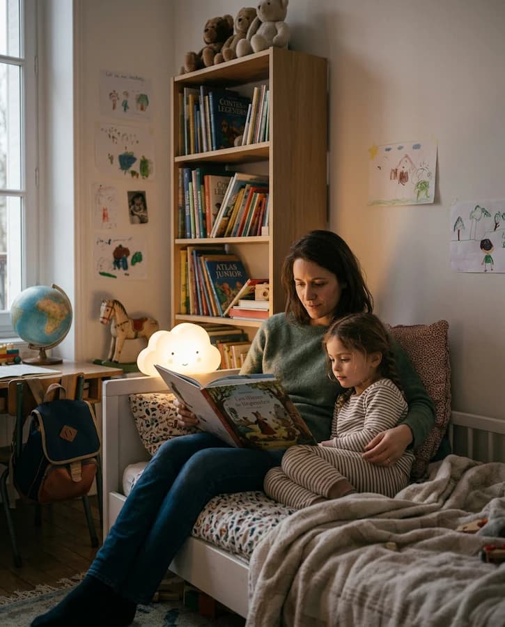 Parents échangeant avec une professionnelle pendant qu’une enfant dessine